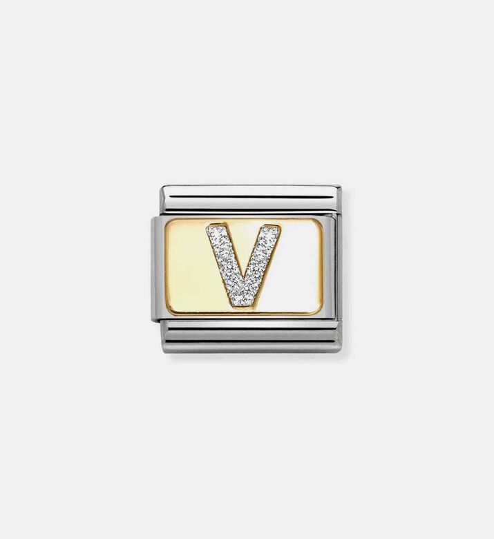Composable Classic Link Silver Glitter Letter V Charm