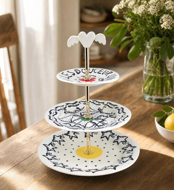Gien Archipel Sentimental Three-tier Cake Stand, Model View
