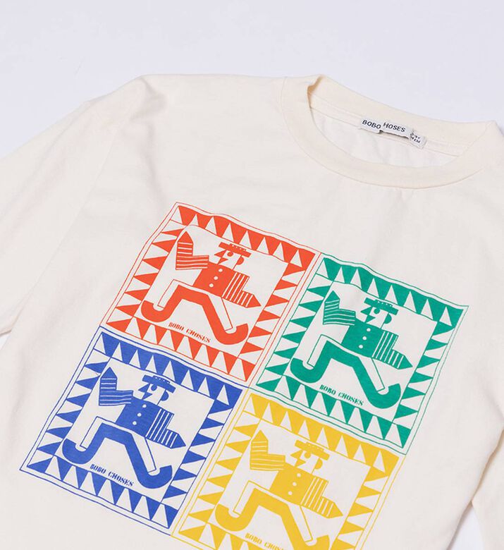 Bobo Choses Colorful Grid-like Print Elasticated Cuffs Long-sleeve T-shirt, Packshot View