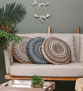 Gaddi Embroidered Pompom Filled And Vaccumed Cushion