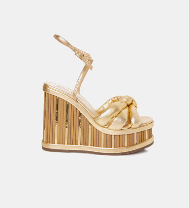 Metallic Leather Wedge Heel Sandals