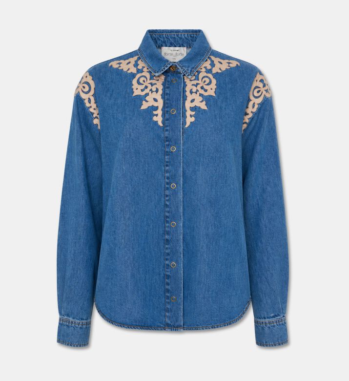 Forte-Forte Embroidered Denim Button-down Shirt, Packshot View