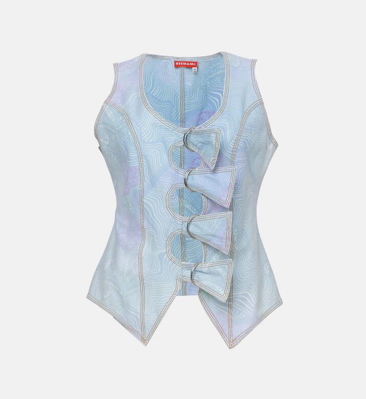 Fairouz Printed Denim Vest