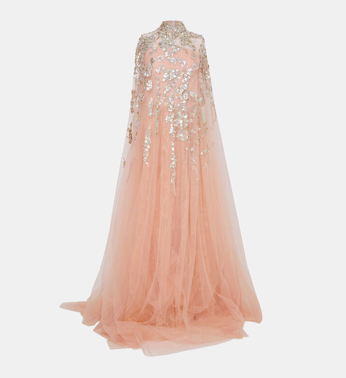 Tulle Draped Bust Cape Dress