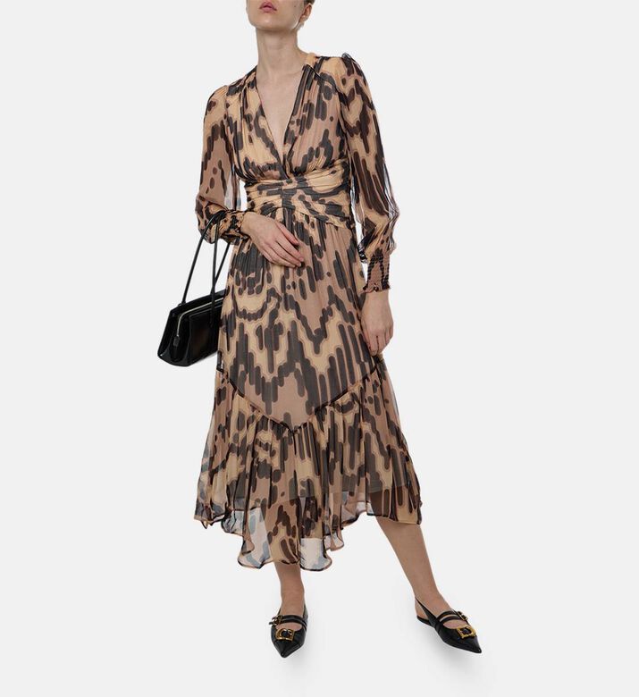 Ba and Sh Amor Abstract-print Long-sleeve Dress, Model View Ba and Sh Amor Abstract-print Long-sleeve Dress, Model View