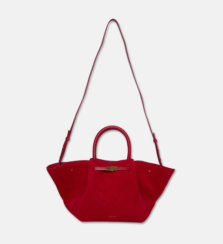Demellier The Midi New York Suede Tote Bag, Red, Packshot View