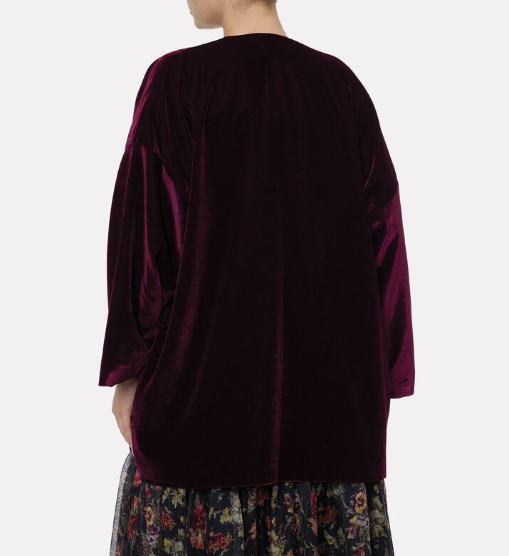 Blue For Burgundy Gold-tone Buttons Oversized Kimono Jacket, Burgundy, Model View