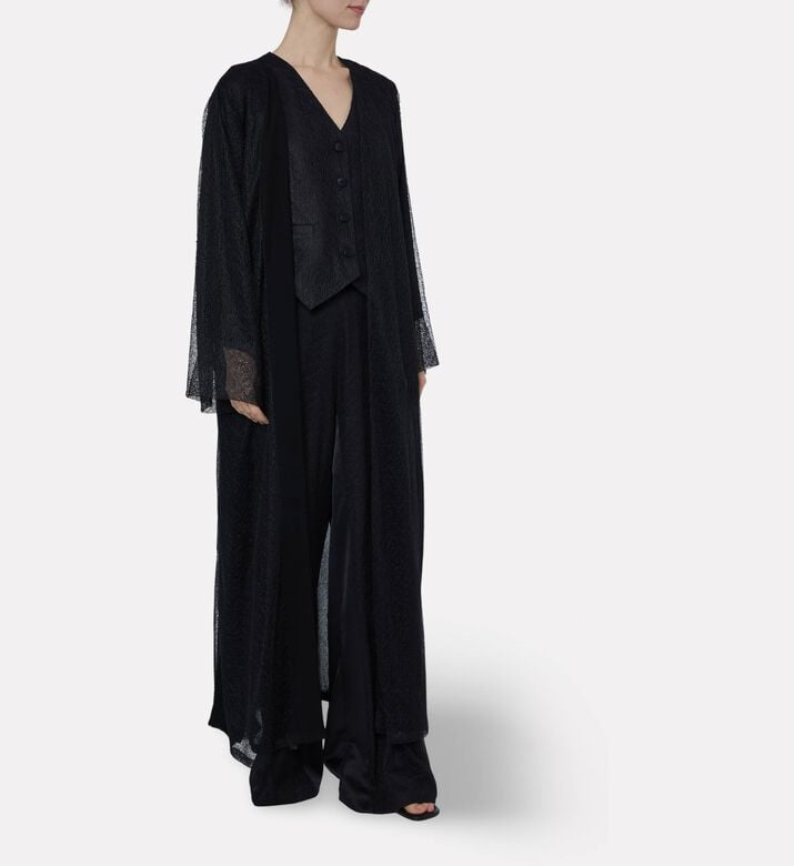 BARG Lace Overlay Matching Scarf A-line Abaya, Model View