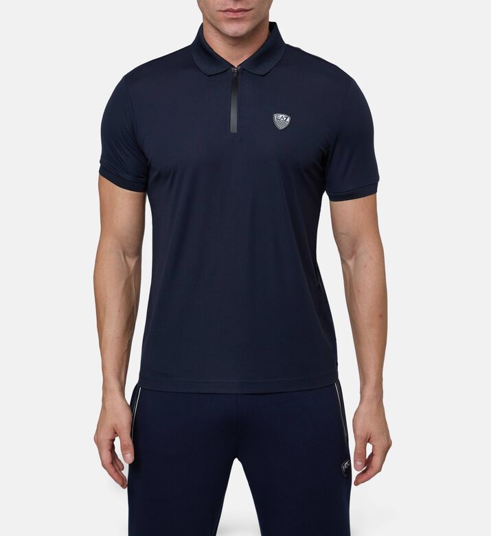 EA7 Premium Shield Logo Half-zip Polo Shirt, Blue, Xl, Model View