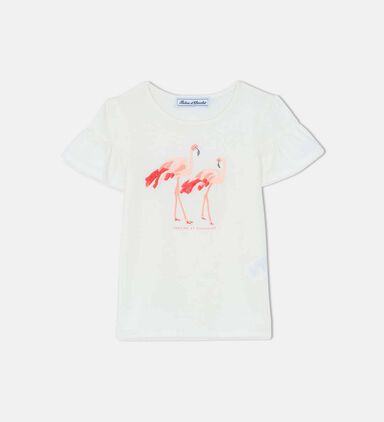 Cotton Flamingo-embroidery T-shirt