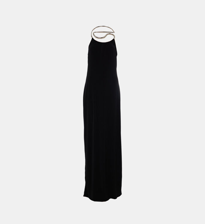 Asymmetric Collar Flared Maxi Dress