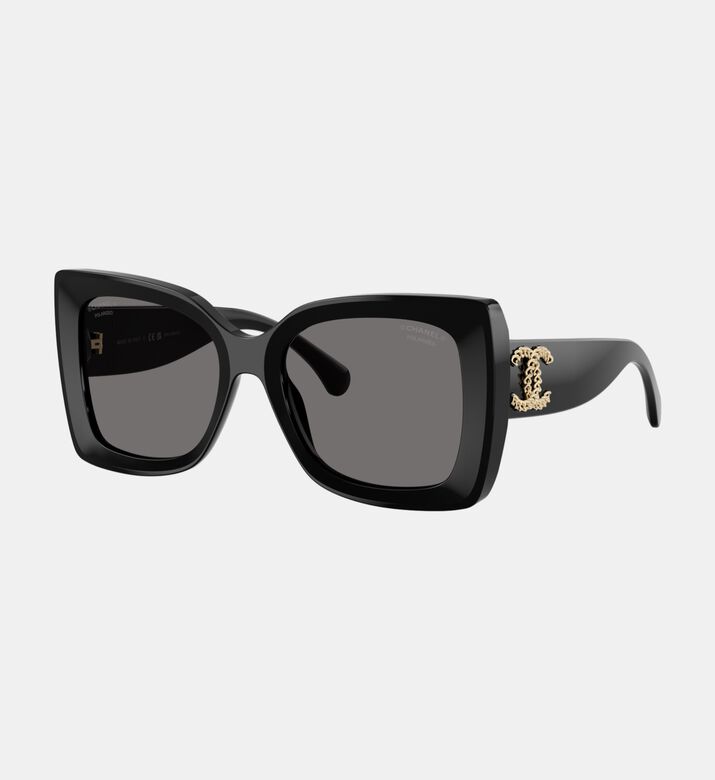 Chanel Acetate Square-shaped Sunglasses, Black, Packshot View