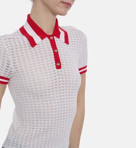 قميص بولو قصير الأكمام محبوك ومخطط