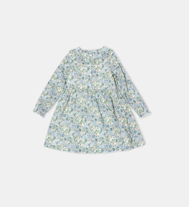 Floral-print Ruffled Neck Flared Dress