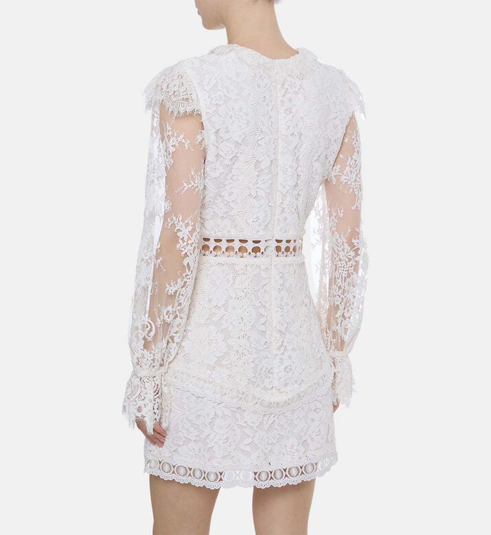 فستان دانتيل شفاف بأكمام طويلة وأساور مكشكشة