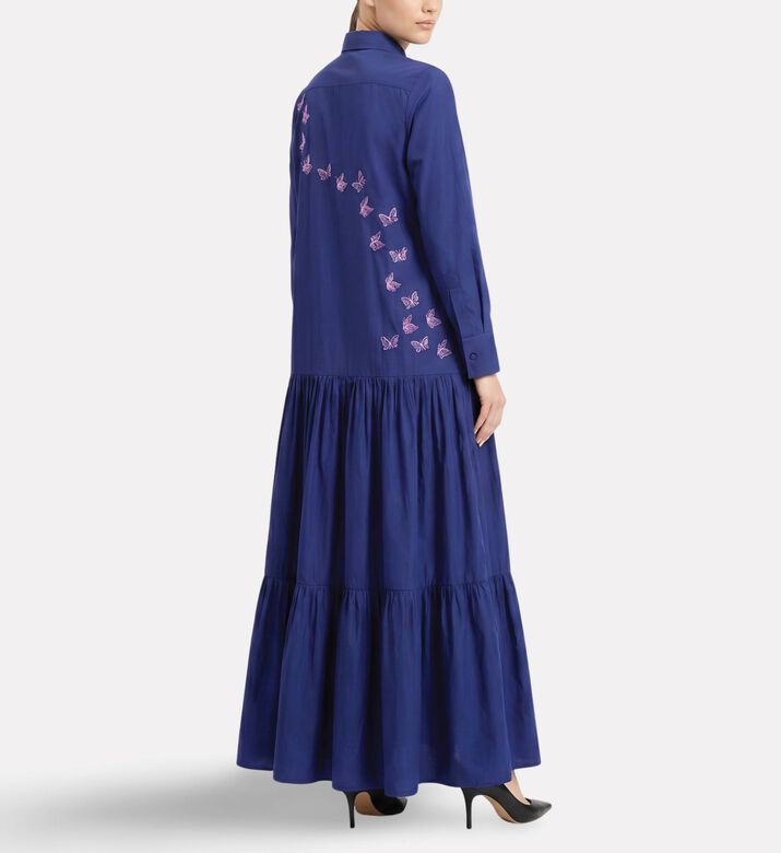 Savanna Galeries Lafayette Butterfly Embroidered Shirt Dress, Blue, Model View