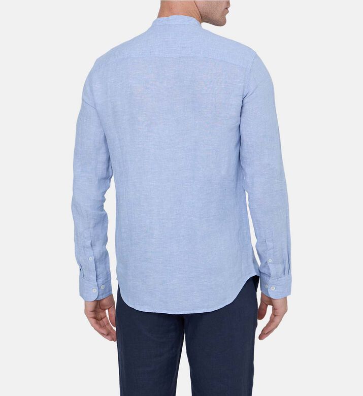 قميص كتان بياقة عالية بصف أزرار