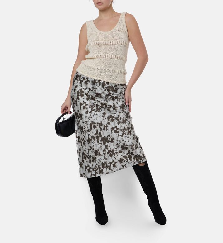 Samsoe Abstract Floral Midi Skirt, White, S, Model View