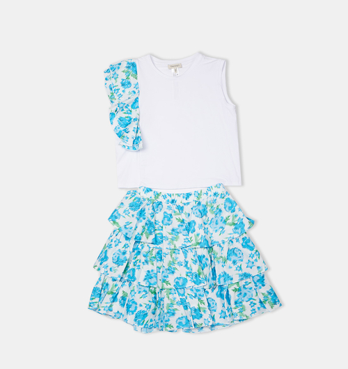 Cotton Floral-print Top Skirt Set