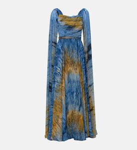 Tie-dye Cape Sleeves Maxi Dress