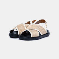 Fussbett Sandals Brown Leather And Raffie-effect Fabric