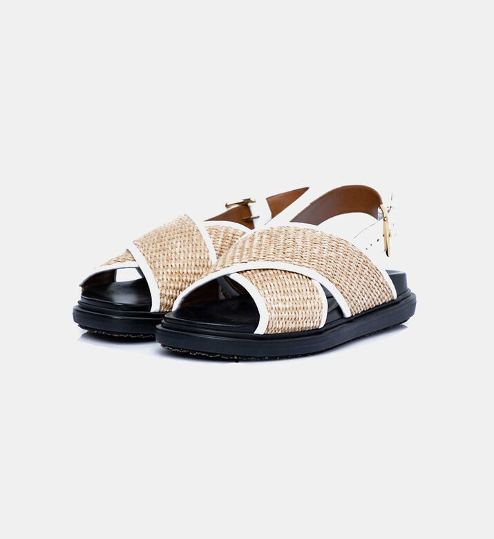 Fussbett Sandals Brown Leather And Raffie-effect Fabric