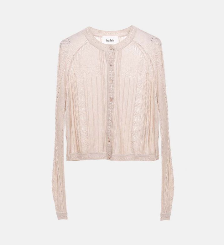 Sheer Textured Knit Long-sleeve Cardigan