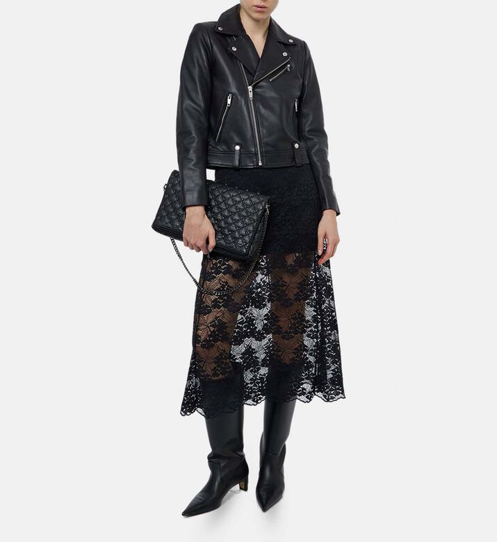 The Kooples Leather Zipped Biker Jacket, Model View The Kooples Leather Zipped Biker Jacket, Model View