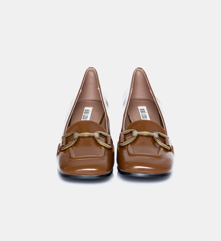 Creased Leather Med Heel Pumps