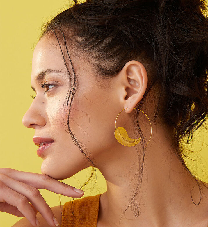 Ottoman Hands Feather Pull Through Hoop Earrings, Packshot View