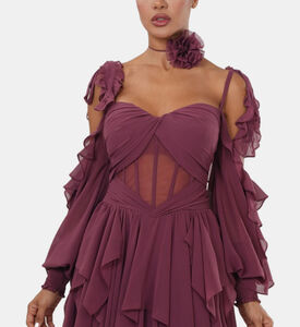 Ruffled Sleeves Draped Bodice Maxi Gown Ruffled Sleeves Draped Bodice Maxi Gown