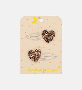 Sequin Embellished Heart Hair Clip 2-piece Set