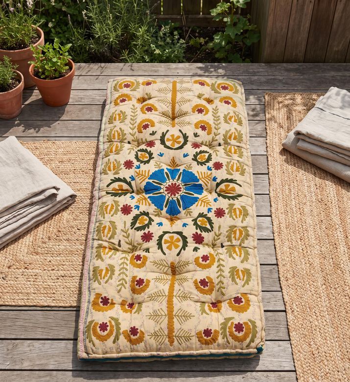 Home Deco and More Poni Embroidered Futon Mattress, Beige, Packshot View