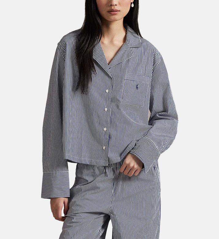 Polo by Ralph Lauren Striped Long-sleeve Shirt Pajama Set, Dark-blue, M, Model View