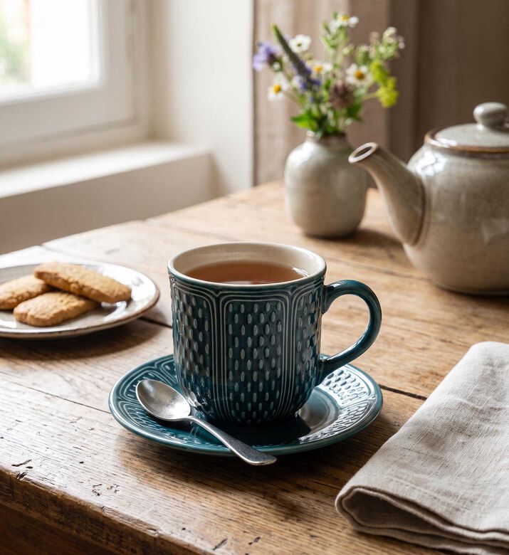 Gien Acapulco Embossed Tea Cup, Model View
