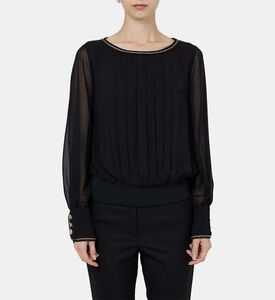 Edward Achour Paris Chiffon Gold Embellishments Top, Model View