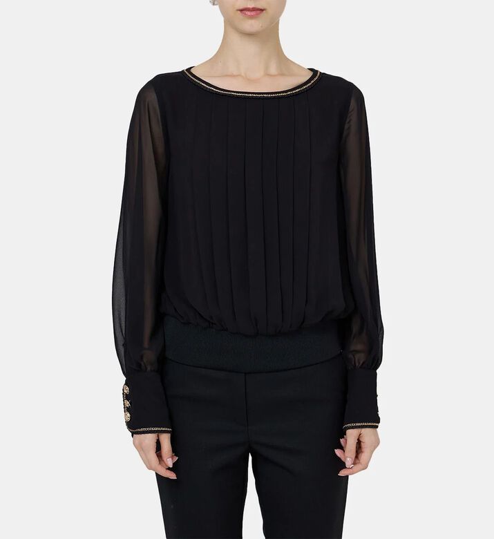 Edward Achour Paris Chiffon Gold Embellishments Top, Model View