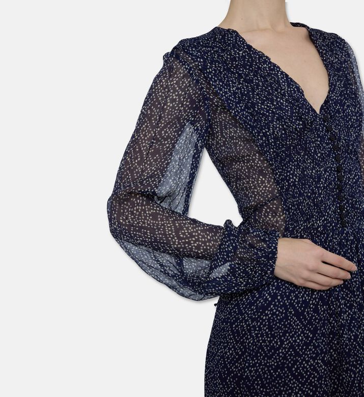 Isabel Marant Chiffon Printed V-neck Maxi Dress, Navy, 40, Model View