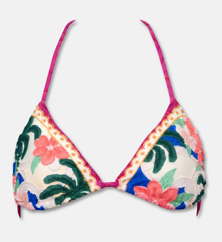 Agua Bendita Beaded Tropical Triangle Bikini Top, Packshot View