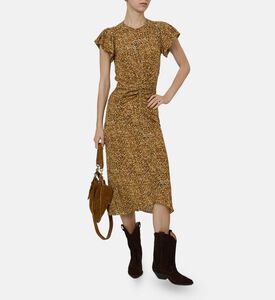 فستان متوسط الطول بأكمام منفوشة بطبعة