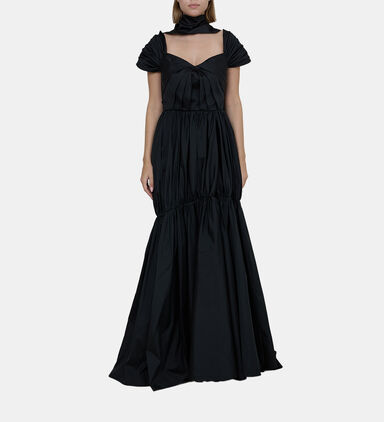 Neck Scarf Pleated Satin Dress