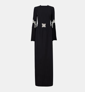 Embroidered Leaf Belted Long Dress Embroidered Leaf Belted Long Dress