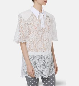 Rowen Rose Floral Lace Short-sleeve Polo Top, Model View