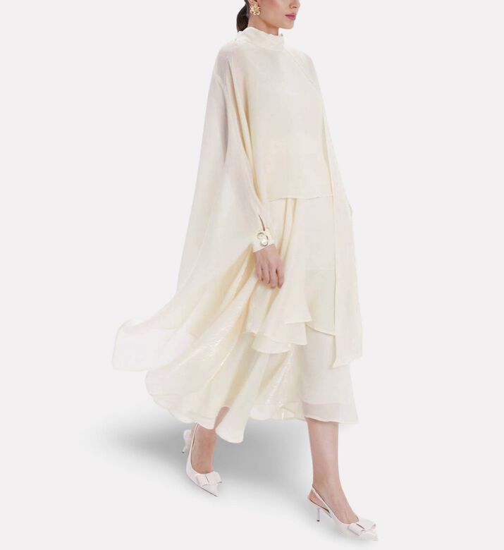 Poca and Poca Cape-style Sleeves Tiered Mini Dress, Model View