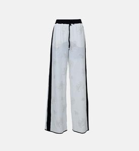 Linen Embroidered Satin Details Trousers