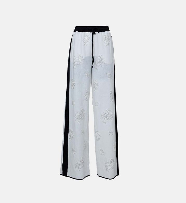 Linen Embroidered Satin Details Trousers