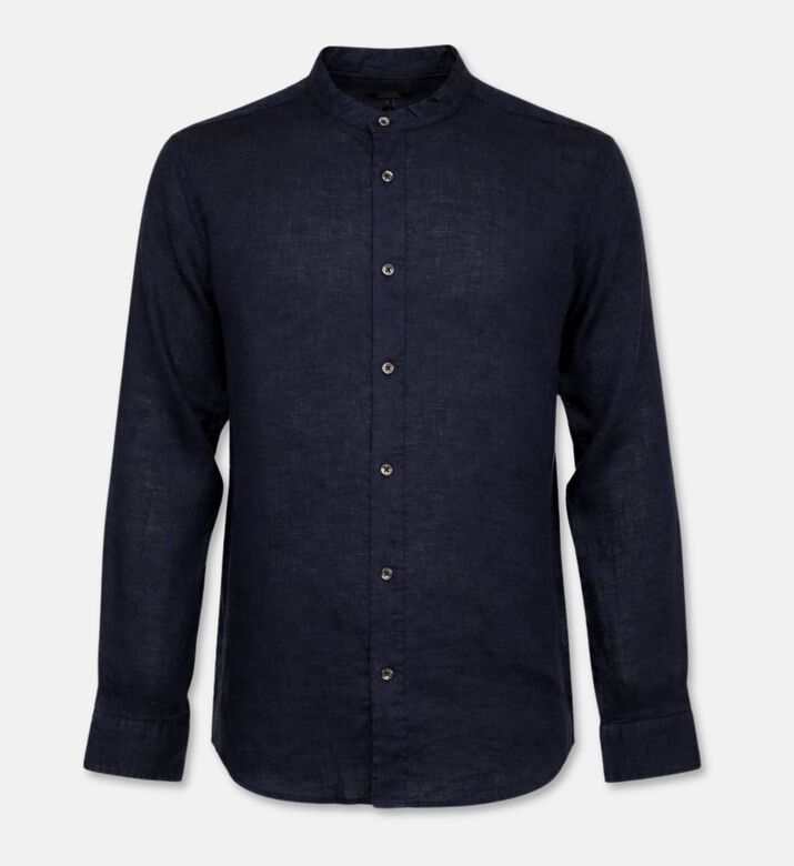 Galeries Lafayette Linen Button-down Stand Collar Shirt, Dark-blue, S, Packshot View