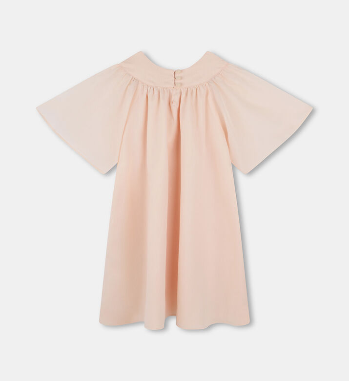 فستان قطن عضوي بأكمام قصيرة مجمعة