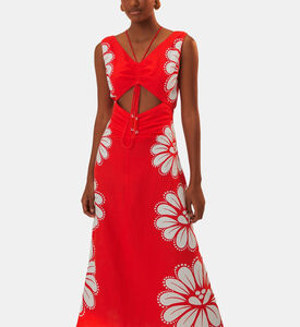 فستان ميدي أينيكا شيل لينزينغ كتان الأوربي بنقشة إيكوفرو