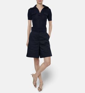 Patou Ribbed Knit Polo Shirt, Blue, L, Model View